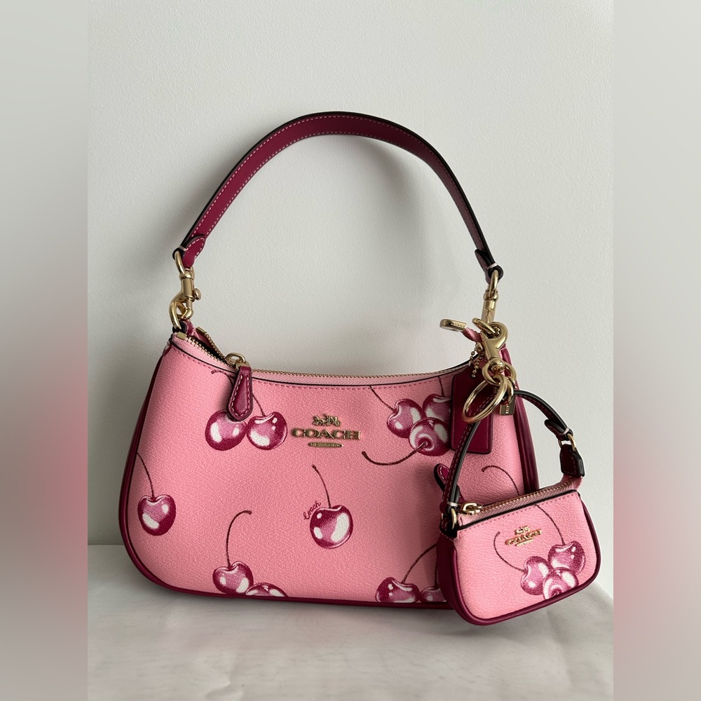 Coach Pink Shoulder Bag with Cherry Print